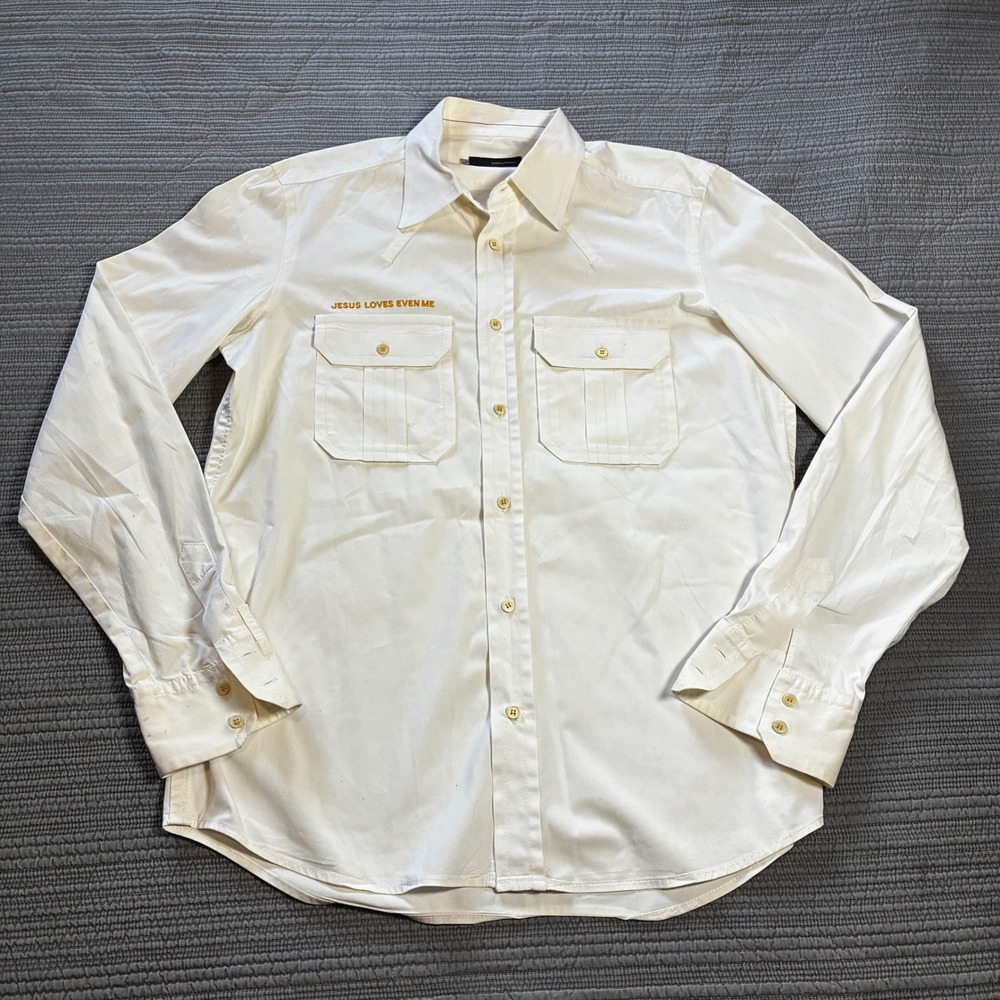 DSQUARED2 Mens White Jesus Loves Even Me Long Sleeve Button Down Shirt Size 54